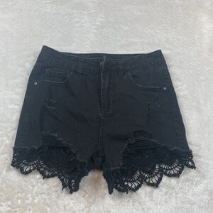 Almost Famous Black Denim Shorts with Crochet Hem